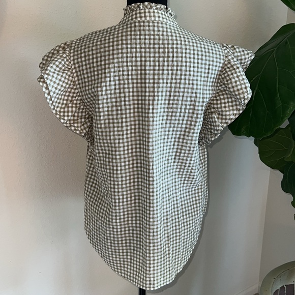 Veronica Beard Jeans Women’s Tenille Olive White Plaid Sleeveless Blouse Medium - Picture 6 of 15